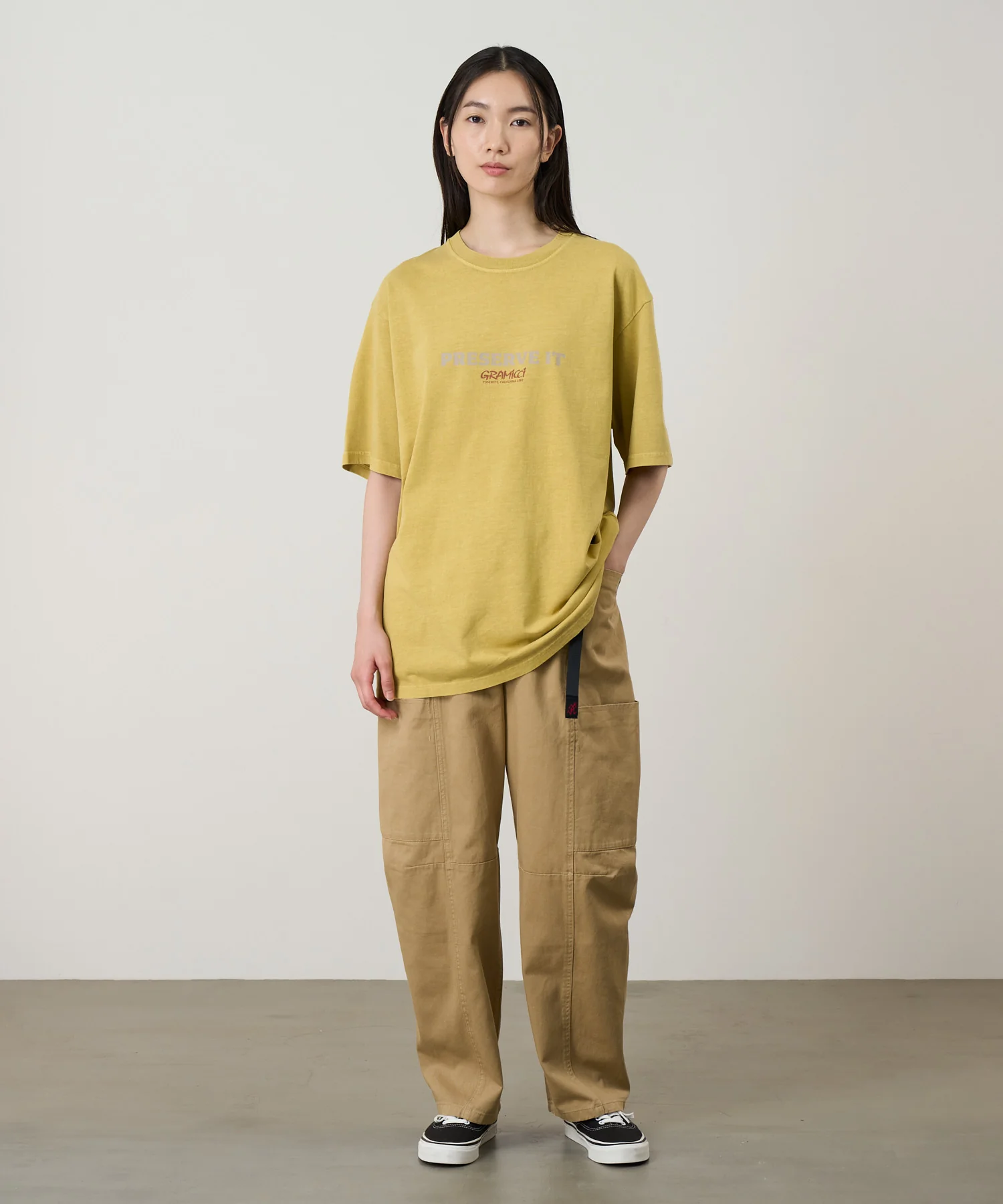Gramicci Pigment Dyed Footprints Tee (Sulphur Pigment) - Image 2